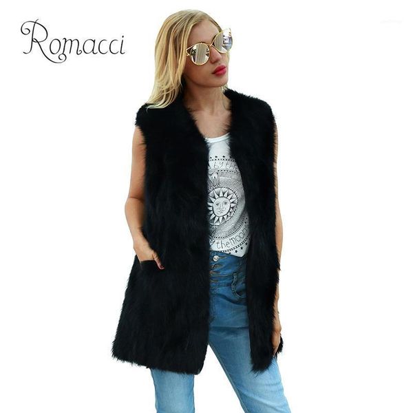 

2019 new women winter faux fur coat solid warm slim long vest waistcoat sleeveless jacket for women fashion gilet outerwearblack1, Black