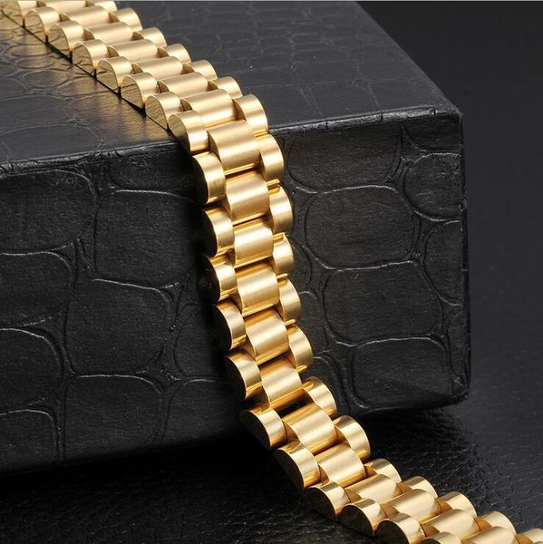 

link, chain fashion hiphop stainless steel strap type bracelets for men jewelry luxury gold-color men's women biker, Black
