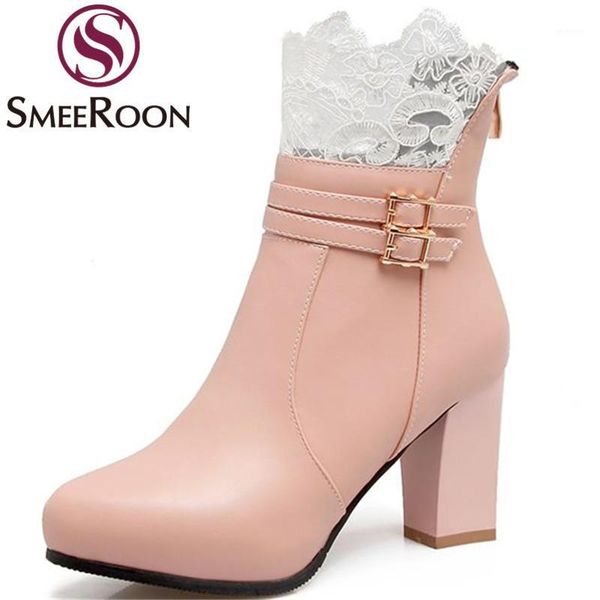 

smeeroon 2020 fashion buckle ankle boots for women elegant zipper high heels boots keep warm winter prom shoes woman1, Black
