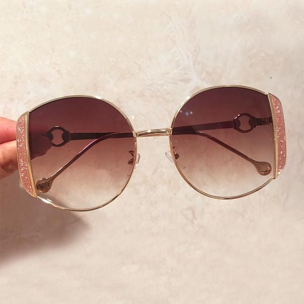 

sunglasses 2021 fashion alloy round women brand crystal shiny lens ins female elegant gradient sun glasses uv400 oculos, White;black
