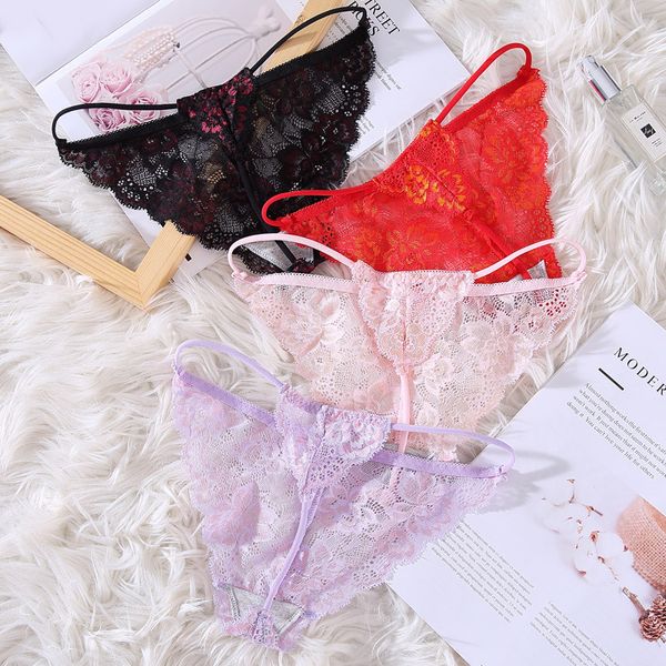 

thong women's open buttocks and traceless lace, Black;pink