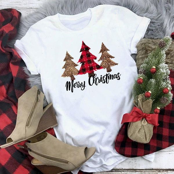 

merry christmas trees print ladies t shirts casual short sleeve womens white t shirt vintage femme tee shirt