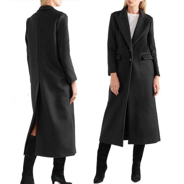 

long sleeve wool womens winter woolen slit overcoat fashion autumn winter long outwear coat lady womens coats, Black