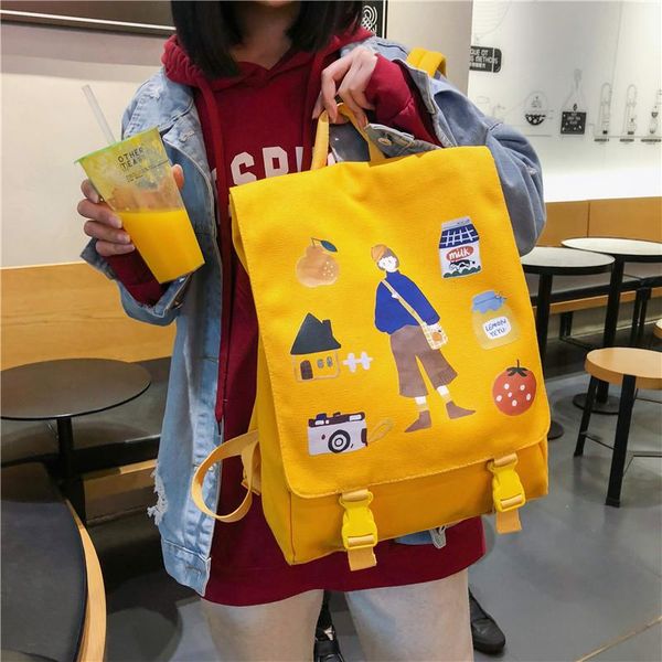 

cute canvas school backpack women printed school bag for teenagers large mochilas bookbag fashion girl college backpack black