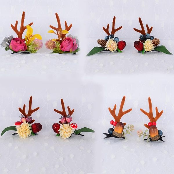

christmas creative new ladies children headdress fabric flowers berry antlers show party props hairpin headband