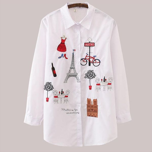 

white blouse women plus size long sleeve autumn winter womens and blouses 2021 women casual cotton shirt embroidery blouse