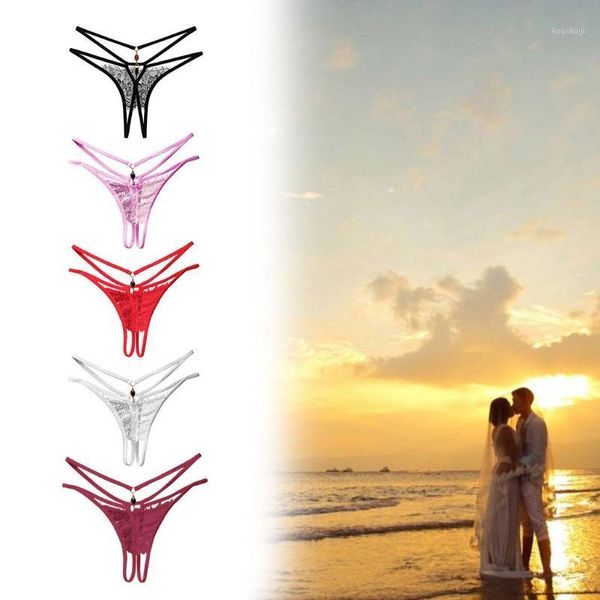 

womens erotic sheer eyelash floral lace lingerie briefs hollow out crotch g-string underwear rhinestone pendant drop1, Black;pink