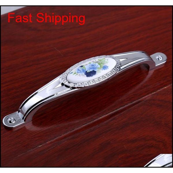 

64mm 96mm 128mm modern fashion rural white and blue porcelain kitchen cabinet cupboard door handles silver chrome dr qylfrv toys2010