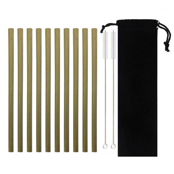 

drinking straws set of 13 reusable zero waste eco-friendly bamboo straw portable travel with black bag and 2 cleaning brushes1