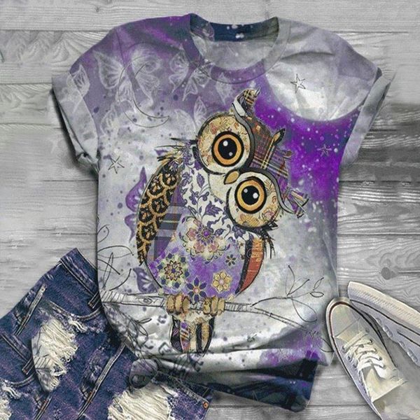 

vintage shirts women blouses 2020 plus size women short sleeve 3d owl printed o-neck shirt blouse women camisas mujer, White