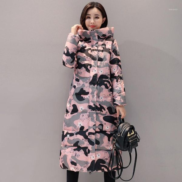 

stand collar 2019 hooded women winter jacket printing women's long coat parka warm outwear female chaqueta mujer1, Tan;black