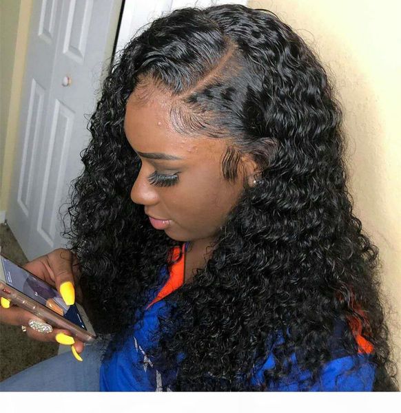 

pre plucked 360 lace frontal wig with baby hair 4.5" 150% density brazilian curly glueless human hair wigs remy wig, Black;brown