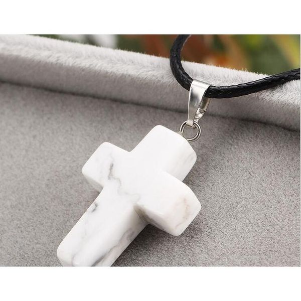 

europe and the explosion of leather rope cross turquoise pink crystal pendant necklace natural stone tigerey sqczjt new_dhbest, Silver
