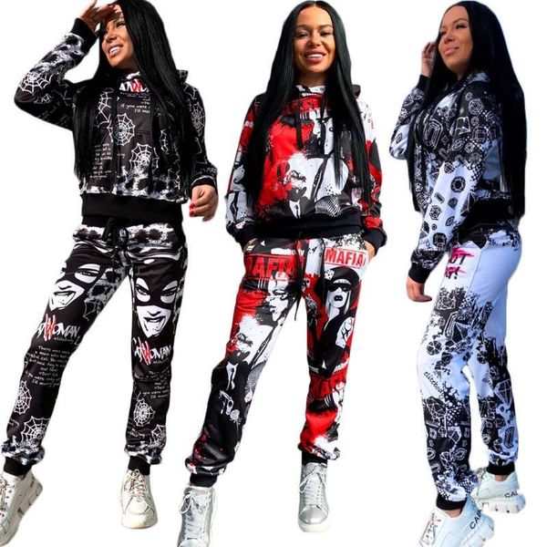 

y9188 women's urban printed letter leisure sports two piece suit, Gray