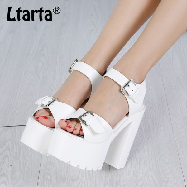 

ltarta 2020 summer high-heeled shoes 14cm thick-soled sandals t platform nightclub hate high belt buckle sandals zyw-651-5, Black