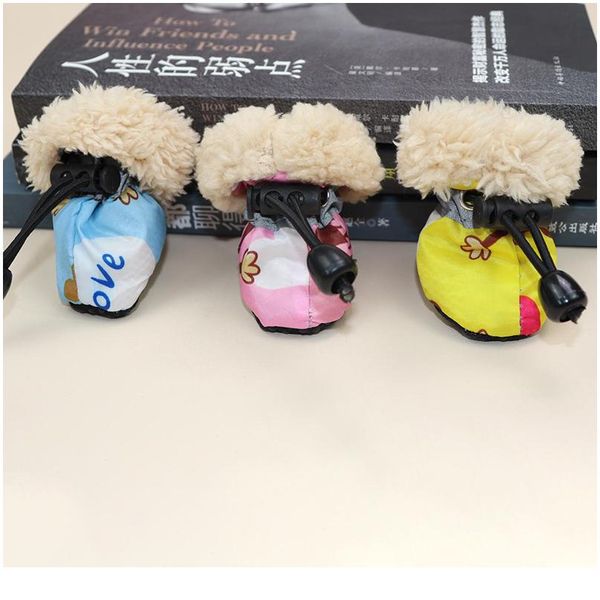 

4pcs waterproof winter pet dog shoes anti-slip rain snow boots footwear fleece warm for small cats puppy dog socks sqcwjz
