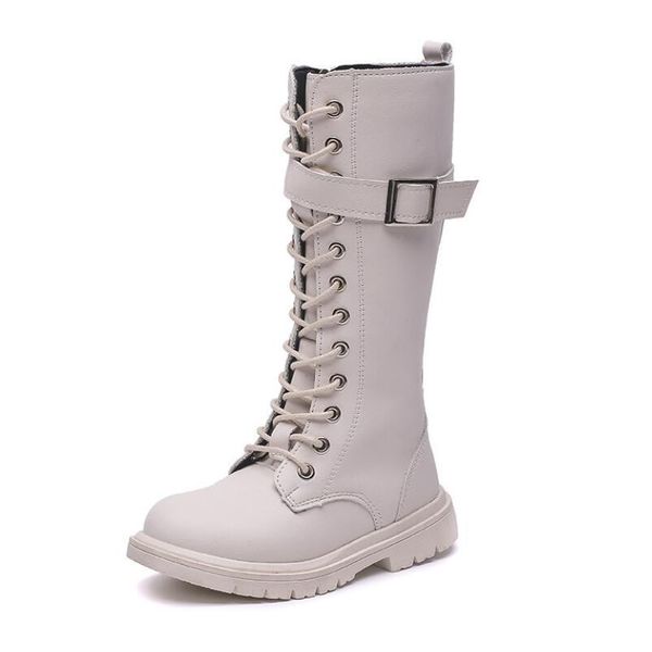 

fashion leather girls martin zipper children long boots 2020 autumn winter new plus velvet waterproof kids boys shoes, Black