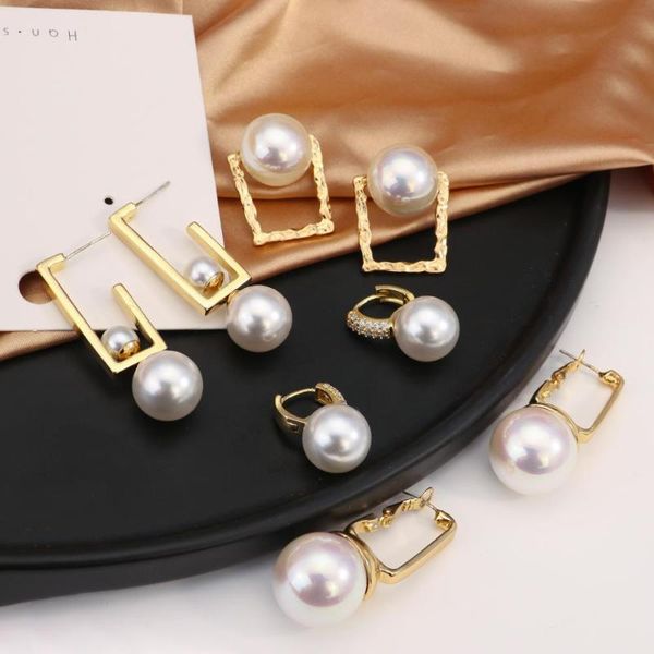 

dangle & chandelier aensoa korean japanese high class pearl drop earrings metal geometric copper alloy korea design for women girl, Silver