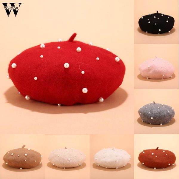 

lady рессора зимние береты hat женские wool painter hat vintage pearl шипованных stereo тыква повседневный теплый walking cap au30, Blue;gray