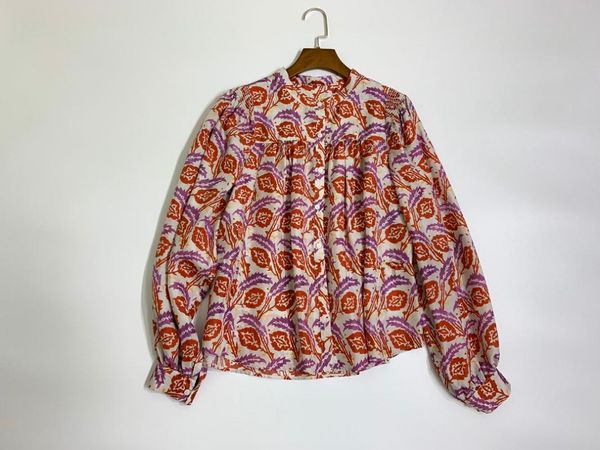 

ins chic fashion women shirt flower printed long sleeve silk shirt womens and blouses, White