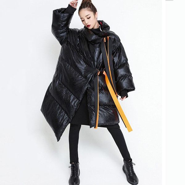 

seebeautiful irregular large size coat lapel long sleeve belt thick warm new fashion 2021 winter women m083, Black