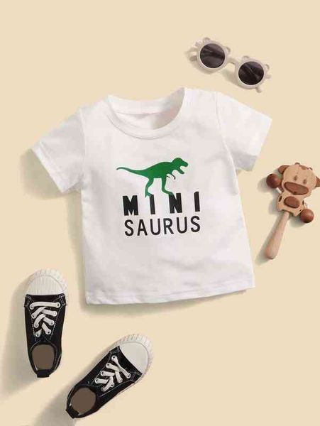 

baby letter & dinosaur print tee she, Blue