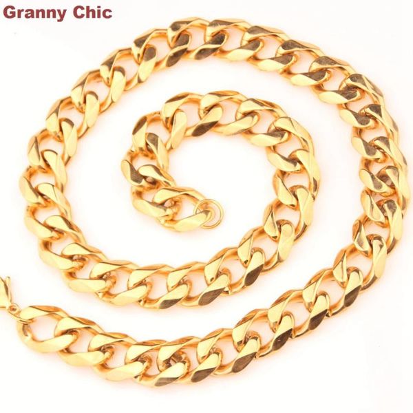 

бабуля chic 19мм 18 «-40» мужские ювелирные изделия hip hop wide тяжелое цвета золота нержавеющей стали снаряженная цепи ожерелье link, Silver