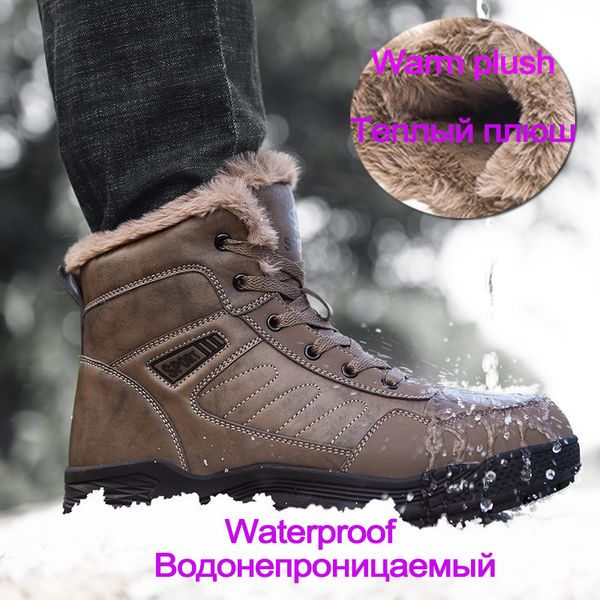 

agsan winter warm ankle snow boots plush shoes for russian waterproof non-slip rubber mens boots outdoor footwear lace up shoes 201026, Black