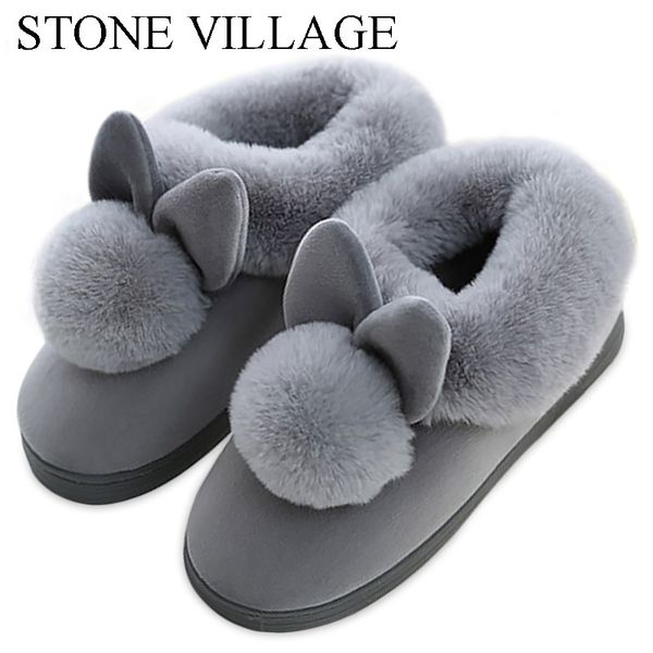 

stone village winter super soft warm plush women slippers shoes funny shoes ladies casual indoor home slippers woman shoes x1020, Black