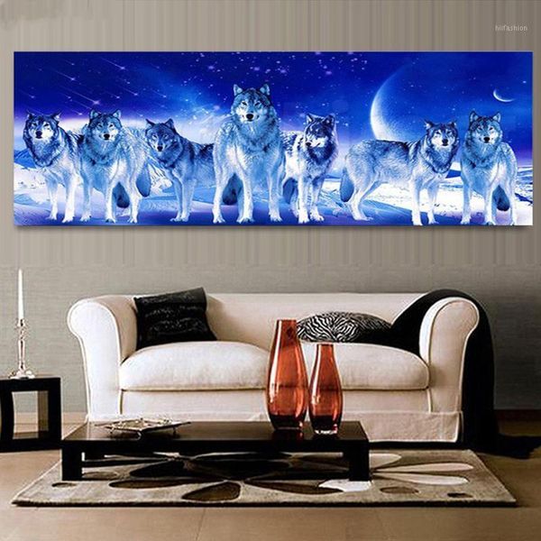

large size diamond embroidery moonlight wolf 5d diamond painting full round cross stitch mosaic rhinestones animal pattern as271