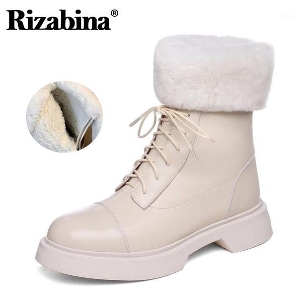 

boots rizabina women snow real leather plush fur winter shoes woman warm fashion short ladies footwear size 34-391, Black
