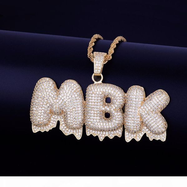 

custom name white drip letters chain necklaces & pendant men's zircon hip hop jewelry with 4mm gold silver rope chain 20inch