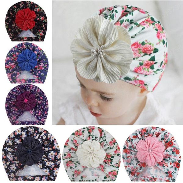 

baby girls indian hats infant floral print caps kids outdoor slouchy flower toddler caps infant flowers hats 6 colors, Yellow