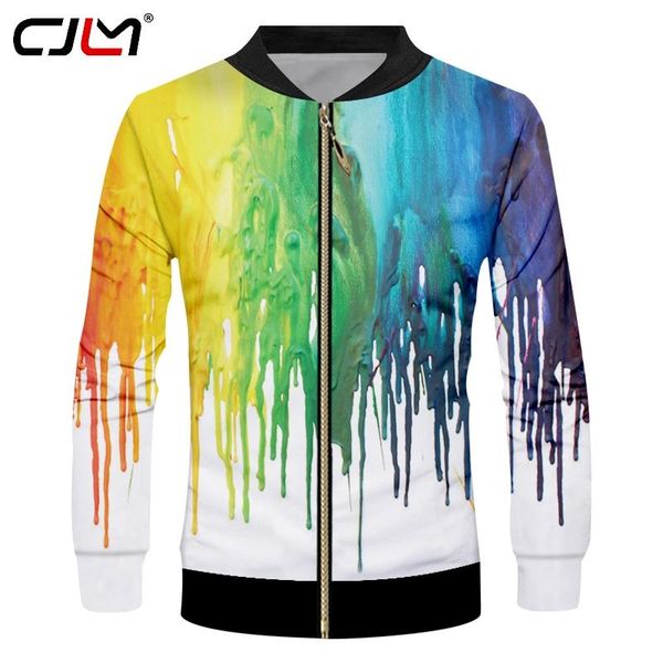 

men's jackets cjlm hiphop streetwear punk stand collar jacket cool print colorful painting 3d coats man pullover, Black;brown