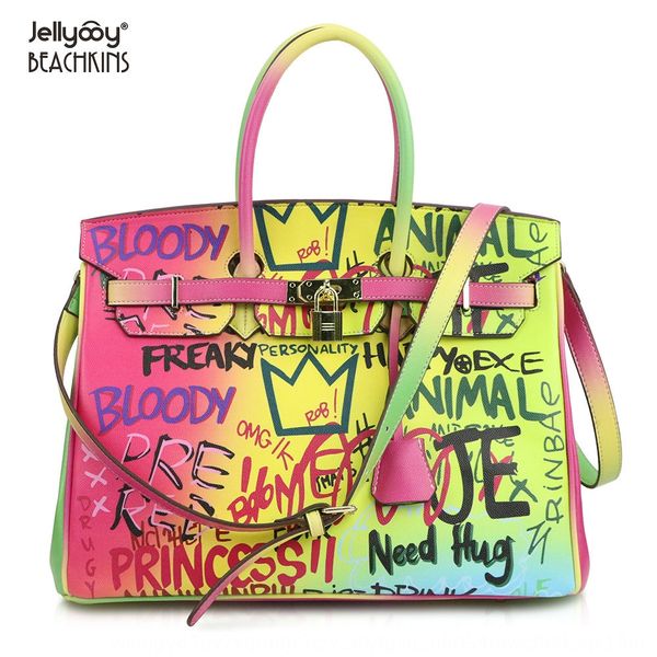 

new color-painted letter printing graffiti personalized fashion color women's large capacity women's hand hand handbag bag wnybk