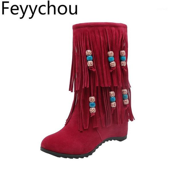 

women boots autumn winter high heel warm fringe ankle round toe height increasing zip 2020 new fashion casual black beige1