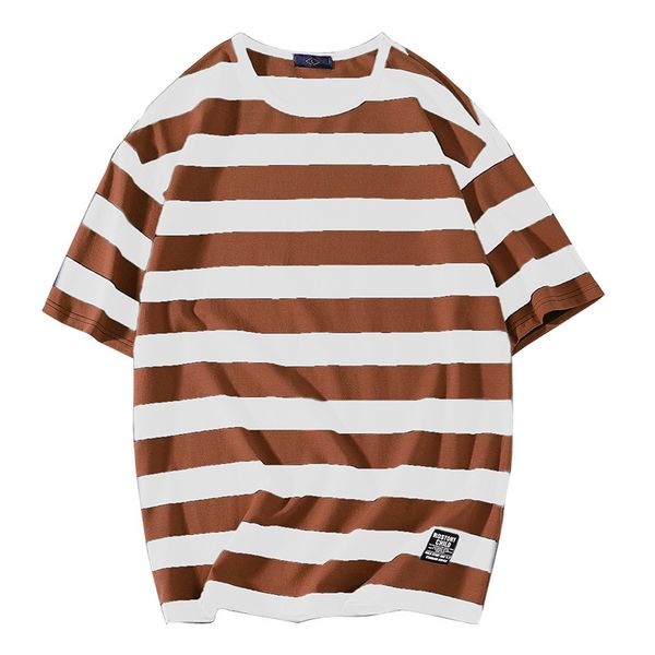 

2020 spring harajuku casual new striped short male mark half long sleeves t shirt, White;black