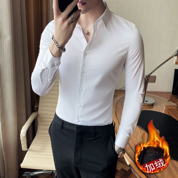 

2020 winter plush slim men's shirt, White;black