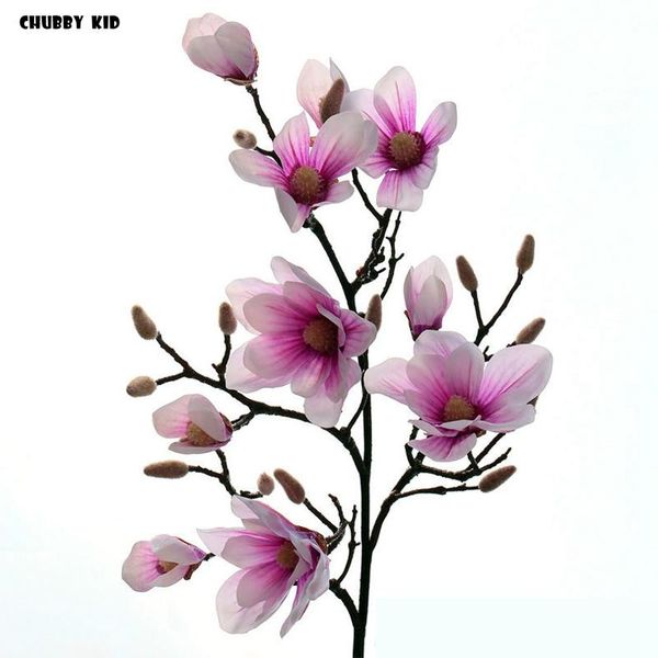

12pcs wholesale 10 heads large real touch magnolia long stem wedding decorative artificial silicone flower hand felt magnolias
