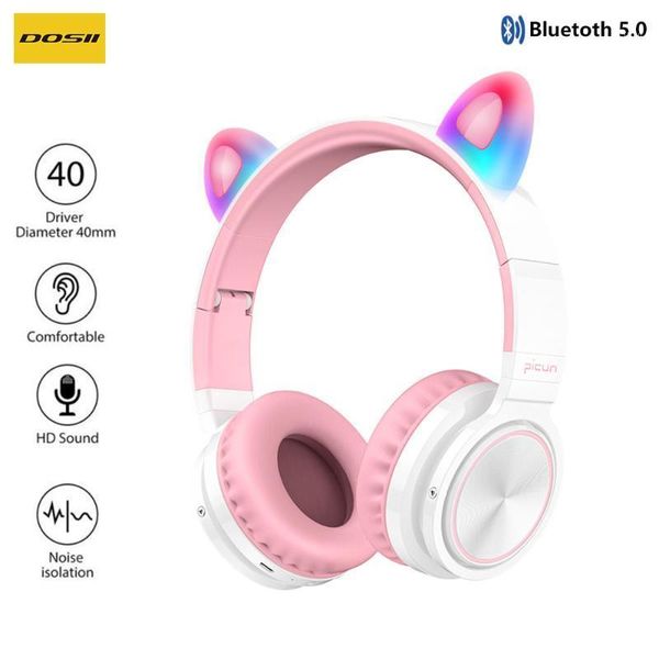 

kids bluetooth5.0 cute cat ear headsets wireless hifi headphones stereo noise cancelling headphones led luminous with microphone1