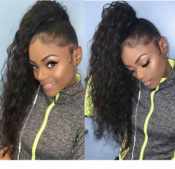 

20inch peruvian ponytails virgin hair 8a wavy kinky curly ponytail wrap around clip in human hair ponytail hairpiece curly black woman hair