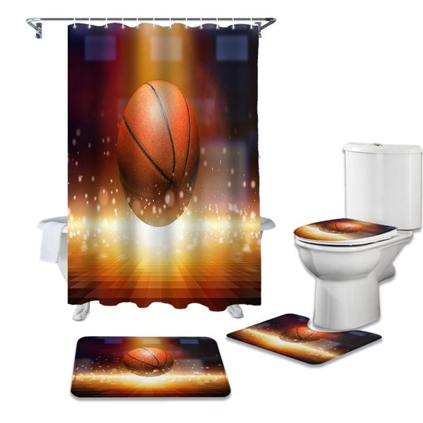

basketball game sport radial shower curtains bathroom curtain bath sets toilet cover mat non-slip washroom rug set