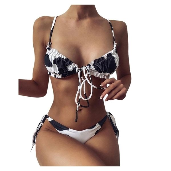 

new bikini set women brazilian padded push up swimwear leopard bikinis sling bathing suit g string swimsuit beachwear 2021, Black;white