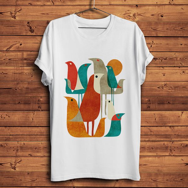 

whimsical colorful geometric birds cool homme summer short sleeve white casual tshirt streetwear sport hooded sweatshirt hoodie men t shirt