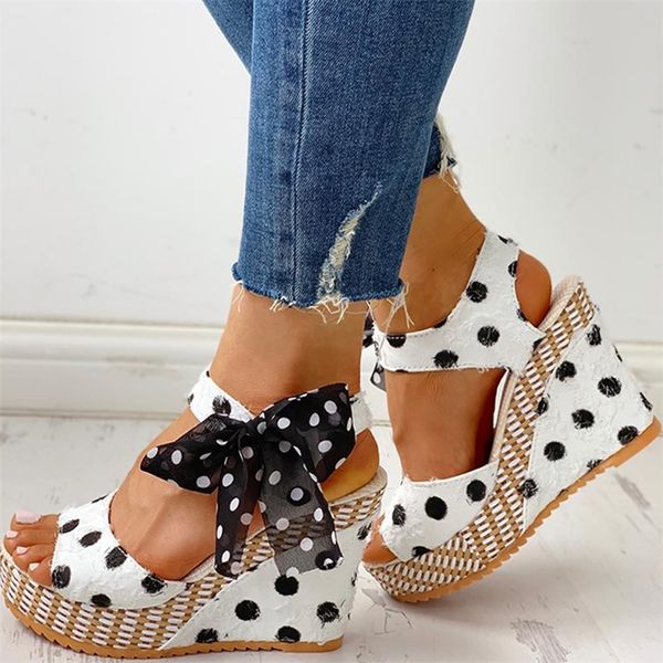 

ins sweet polka dot leisure women wedges shoes summer sandals woman casual date party platform high heels shoes woman y200405, Black