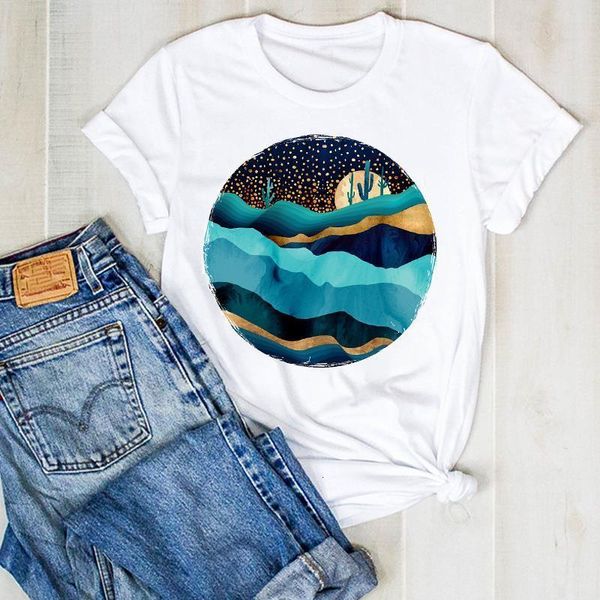 

women lady summer cactus moon short sleeve print ladies t tee tshirt womens female shirt clothes graphic clothing t-shirt, White