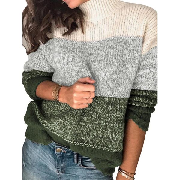 

women turtleneck sweater, casual long sleeve color block loose chunky knitted pullover, White;black
