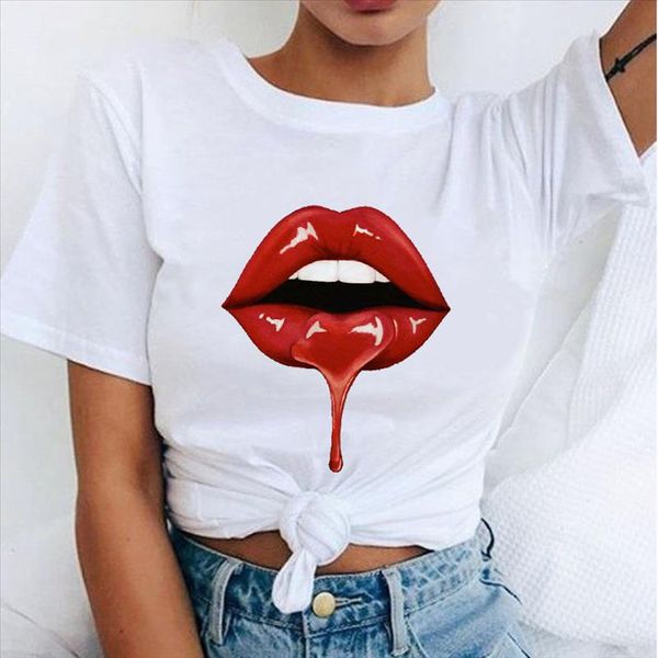 

summer new harajuku red lips graphic t shirt women cartoon grunge t shirt fashion white tshirt ullzang tee femme