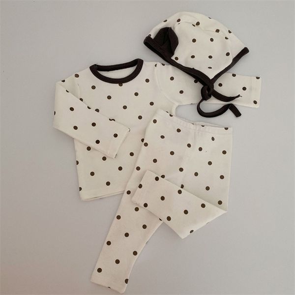 Infant Langarm Kleidung Sets Baby Home Wear Dreiteiliger Trainingsanzug Dot Strampler + Hut Baby Mädchen Kleidung LJ201223