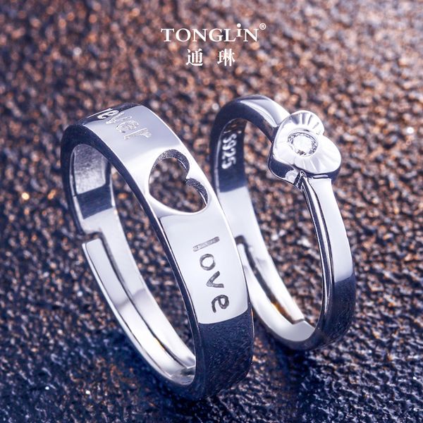 

fashion tonglin s925 sterling silver adjustable couple ring heart-shaped small couple rings valentines day gift factory wholesale fashion de